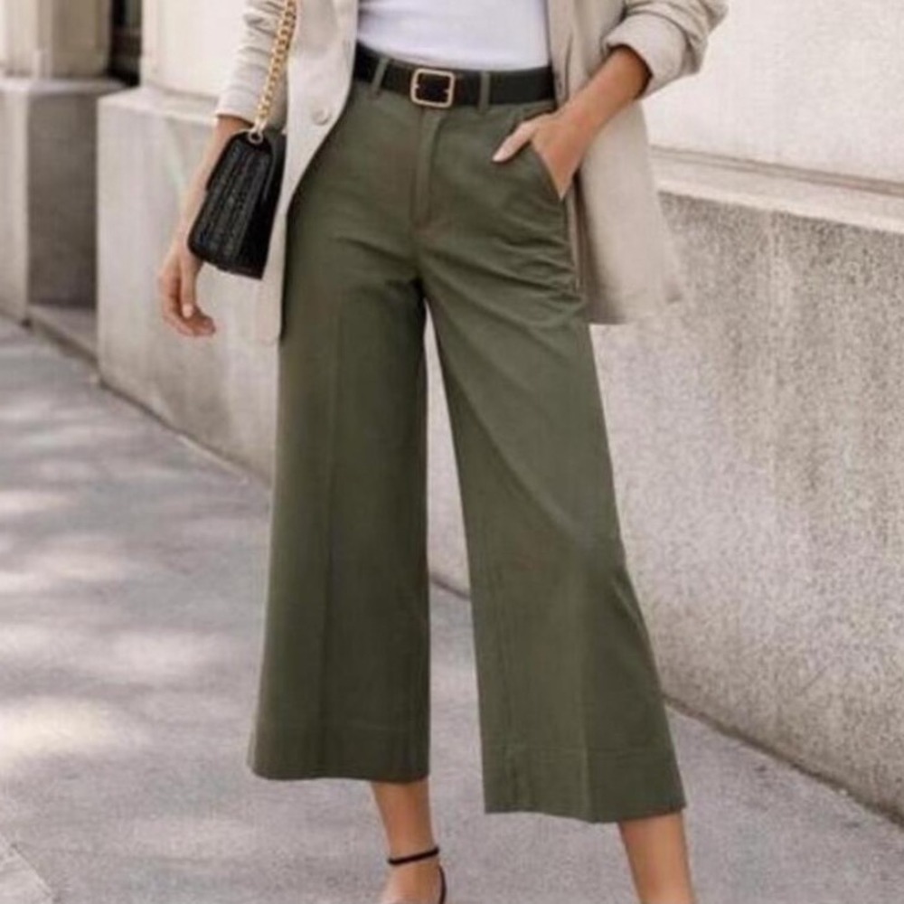 Spanx Stretch Twill Crop Wide Leg 2.0 Pants Dark Pine Green Large 21418R NEW